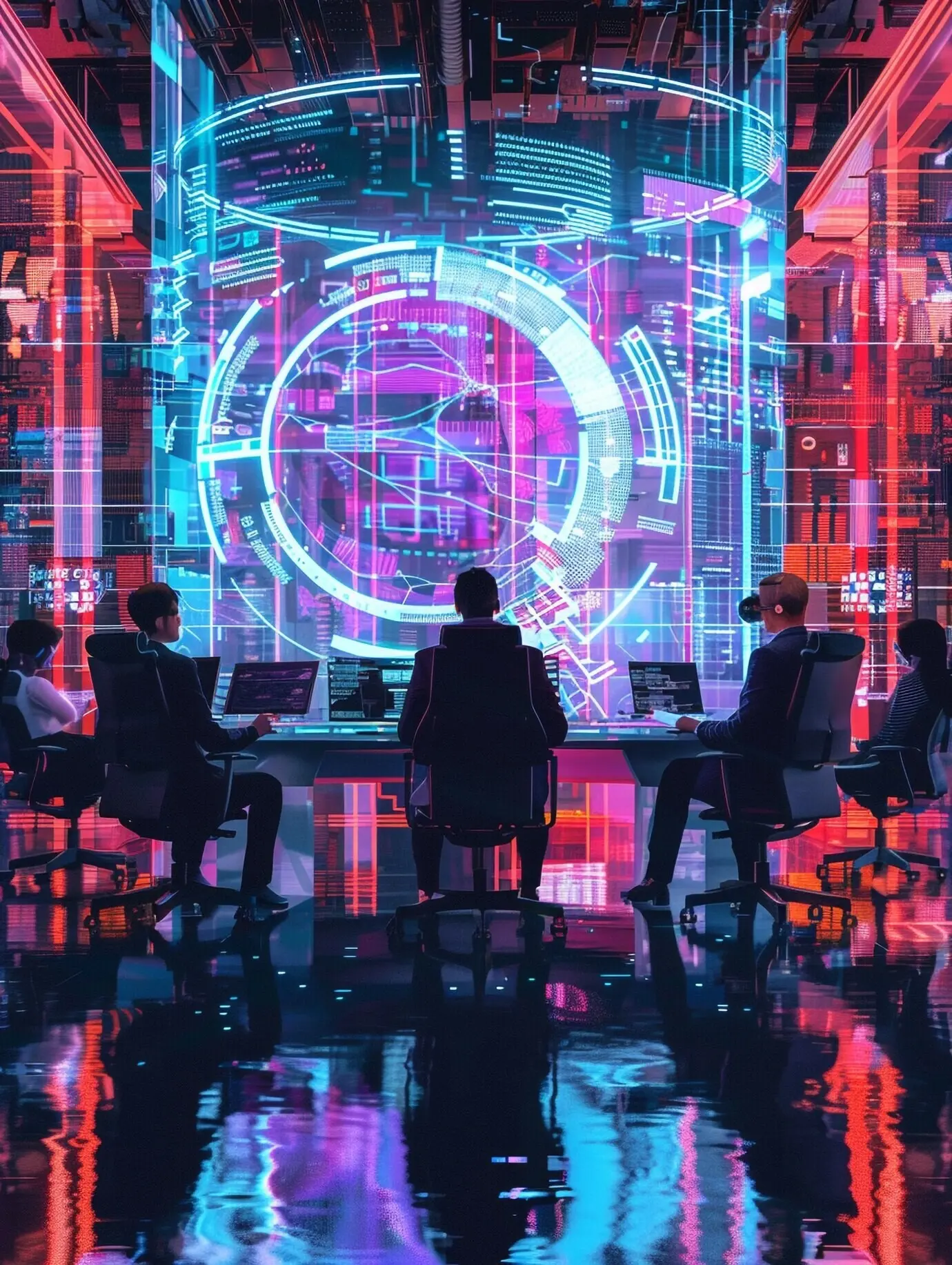 Эксперт по кибербезопасности, работающий с технологиями в неоновом свете